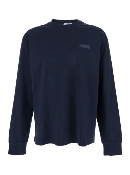 Tricou Blue Long-Sleeved T-Shirt with Logo Patch on the Chest in Cotton for Men