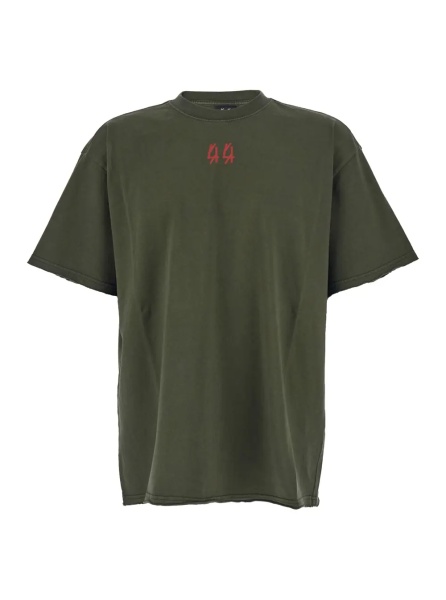 Tricou Green Crewneck T-Shirt with Dropped Shoulders and Logo Print on Front and Rear in Cotton Man