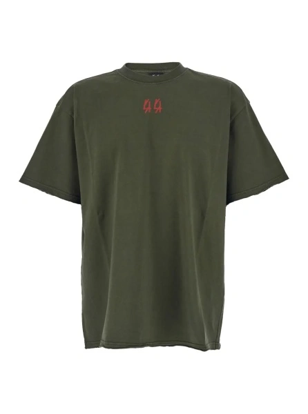 Tricou Green Crewneck T-Shirt with Dropped Shoulders and Logo Print on Front and Rear in Cotton Man