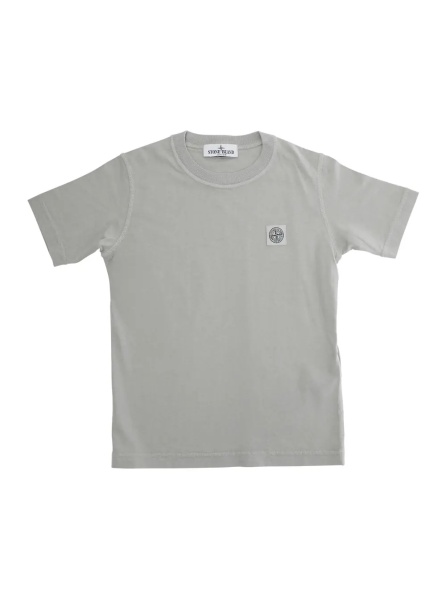 Tricou Grey T-Shirt with Round Neck and Logo Patch on the Front in Cotton Boy