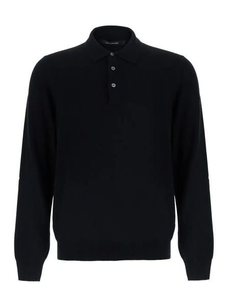 Tricou Polo Black Sweater with Polo Style Collar in Wool Blend for Men
