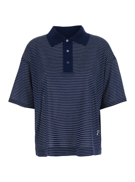 Tricou Polo Blue Polo Shirt with striped motif and embroidered AMI de Coeur logo on the front in cotton for women