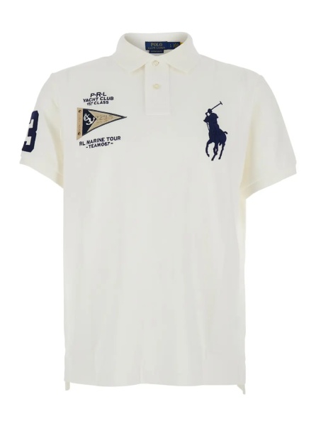 Tricou Polo 'Custom Fit' White polo shirt with Maxi Pony on the Front and Numeric Logo on the Sleeve in Cotton for Men
