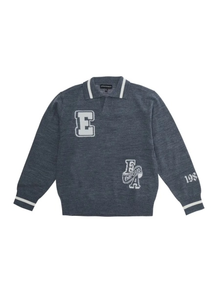 Tricou Polo Gray Sweater with polo collar and lettering on front and back in blend wool boy
