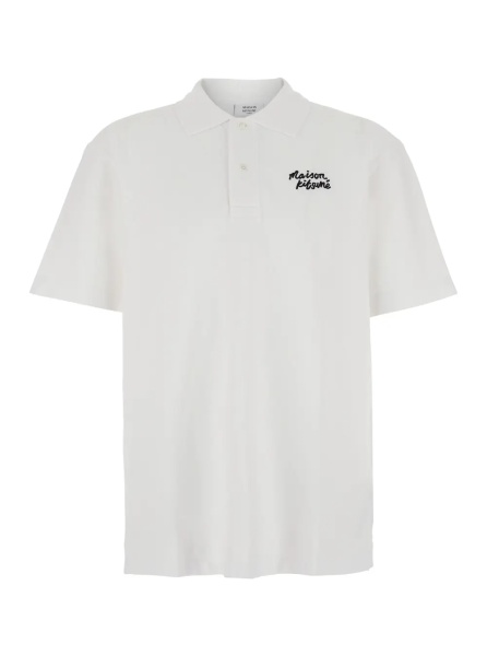 Tricou Polo MAISON KITSUNÉ White Polo Shirt with Classic Collar and Logo Embroidery on the Front in Cotton for Men