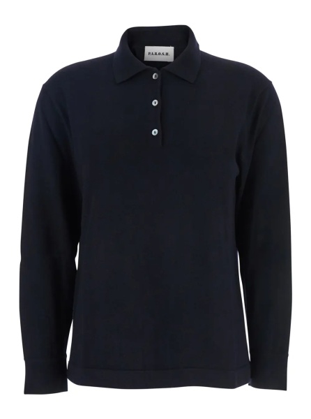 Tricou Polo P.A.R.O.S.H. Blue Polo Shirt with Classic Collar and Long Sleeves in Wool Woman