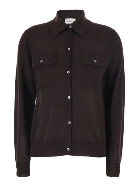 Tricou Polo P.A.R.O.S.H. Brown Polo Collar Sweater with Front Button Closure in Wool Blend for Women
