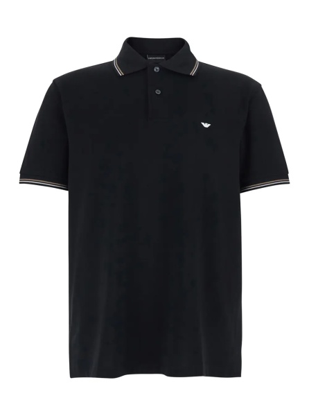 Tricou Polo Polo 'Classic' with Bicolor Collar and Logo Embroidery on the Front in Black Cotton for Men
