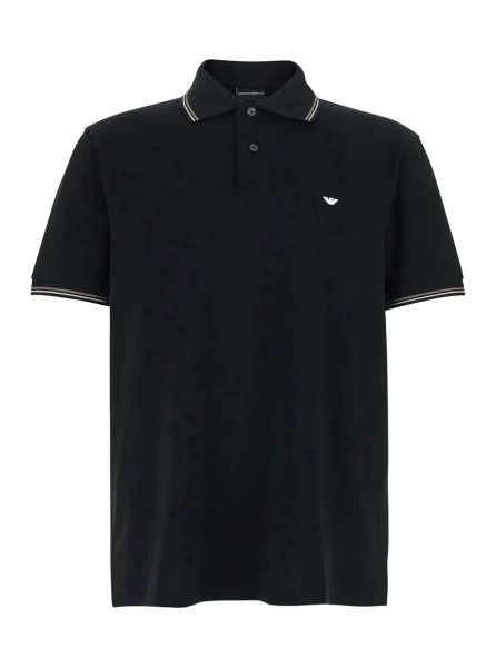 Tricou Polo Polo 'Classic' with Bicolor Collar and Logo Embroidery on the Front in Black Cotton for Men