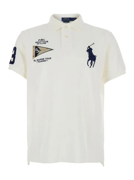 Tricou polo Ralph Lauren alb din bumbac 'Custom Fit'