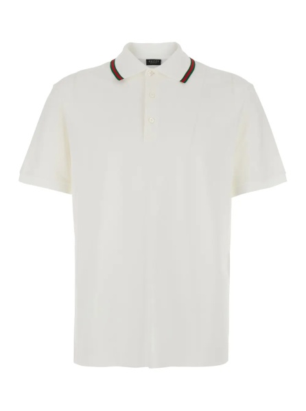 Tricou Polo White Polo Shirt with Web Collar and Short Sleeves in Cotton for Men