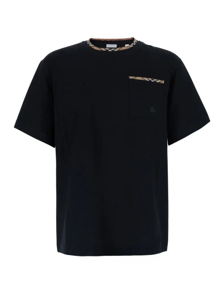 Tricou 'RYAN' Black Tshirt with Check motif details in Cotton for Men