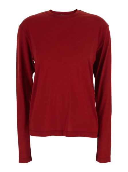 Tricou TOTÊME Red Crew Neck Long Sleeve T-Shirt in Cotton Blend Woman