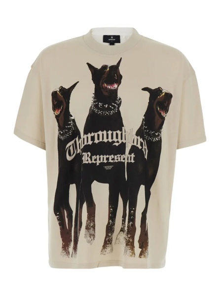 Tricou White Crew neck T-shirt with large print on the front in cotton for men