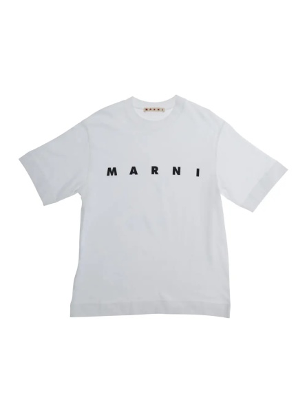 Tricou White Crew Neck T-Shirt with Logo Lettering in Cotton Boy