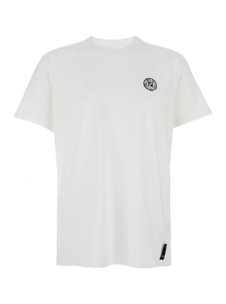 Tricou White Crewneck T-Shirt with Logo Print on the Front and Logo Patch on the Rear in Cotton Man