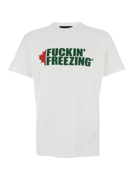 Tricou White Crewneck T-Shirt with Print on the Front and Logo Lettering on the Rear in Cotton Man