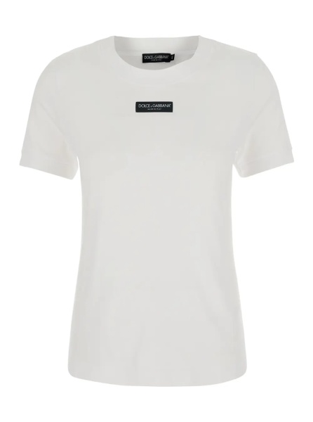 Tricou white T-shirt with logo patch on the front in cotton for women