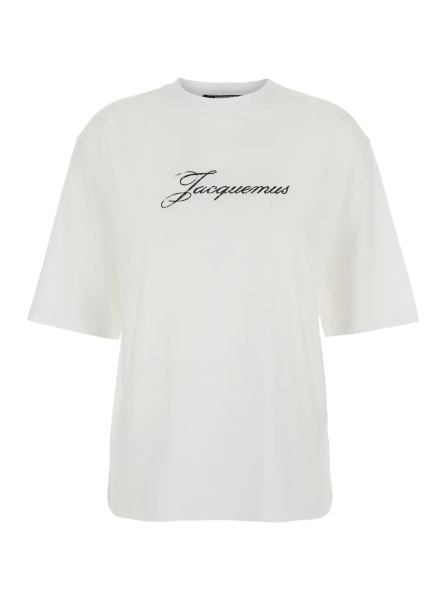 Tricou White T-Shirt with Round Neck and Logo on Front in Cotton for Women