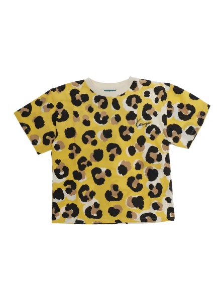 Tricou Yellow T-Shirt Crew Neck with All-Over Print in Cotton Girl