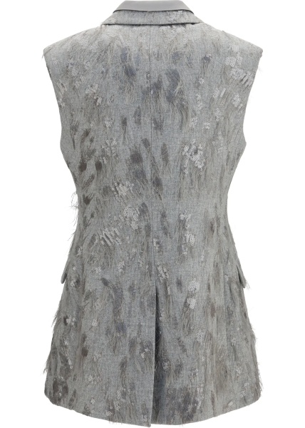 Vesta Gilet in virgin wool and cashmere twill flannel with Dazzling Lynx Embroidery