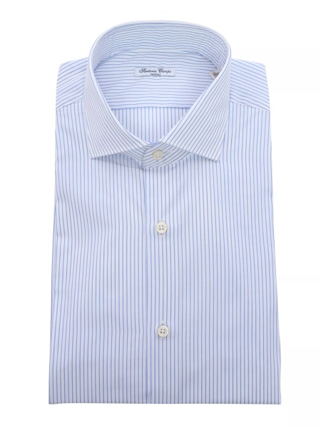 White and blue striped shirt