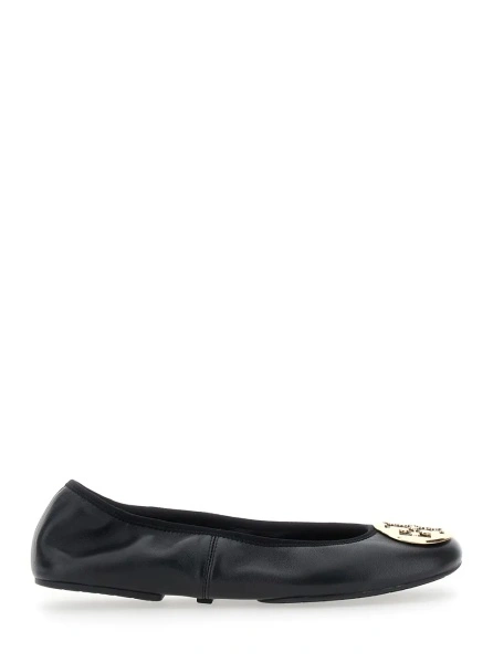 Balerini 'Tory' Black Ballet Shoes with Logo Plate on the Front in Leather for Women