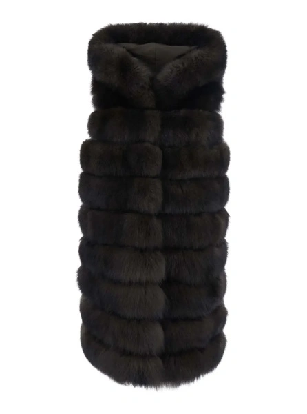 Blanuri brown fur with high collar and sleeveless design in fur for women