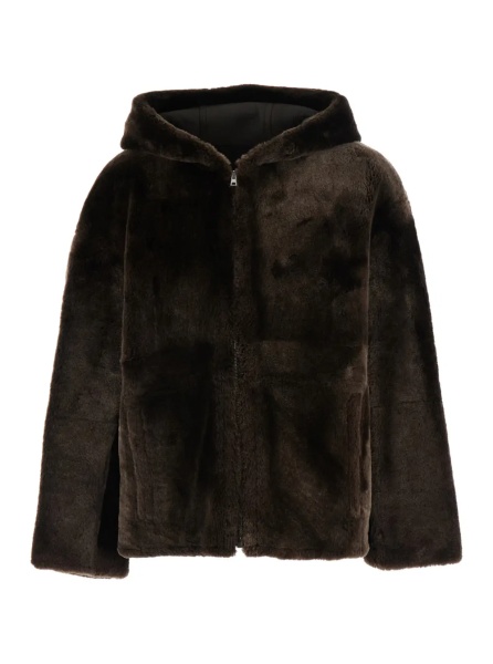 Blanuri Brown Shearling jacket with fixed hood in fur for women