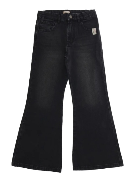 Blugi Black jeans with logo patch on the front and wide leg in denim girl