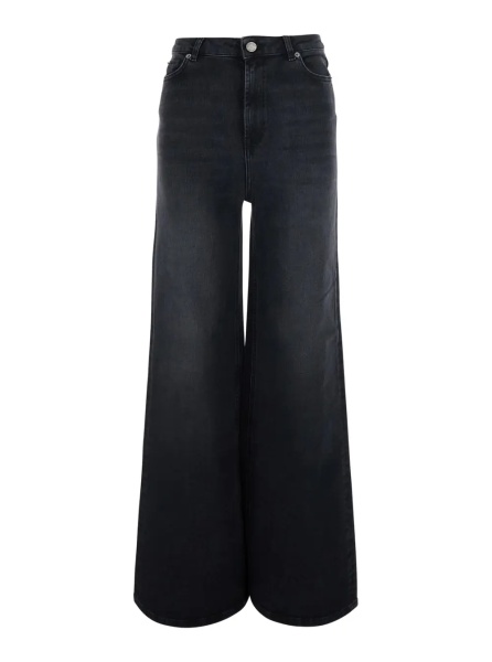 Blugi Black Jeans with Wide Leg and Logo Patch on the Back in Denim for Women