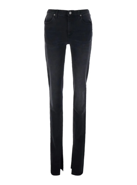 Blugi Black Mid-rise jeans with split hems in denim for women