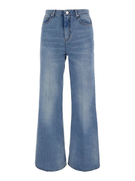 Blugi Blue Flare Cut Jeans with Logo Patch on the Back in Denim for Women
