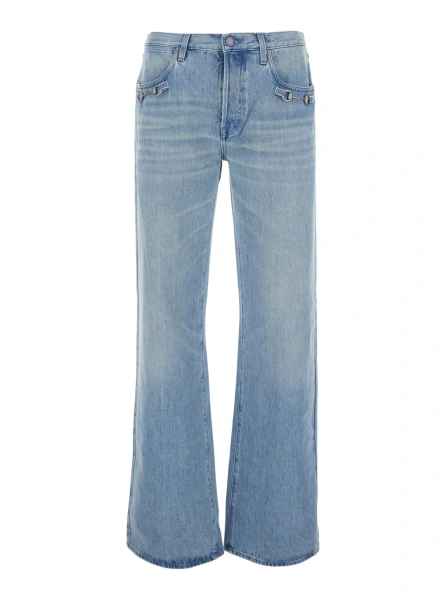 Blugi Blue Jeans with Bleach Effect and Morsetti on the pockets in denim men