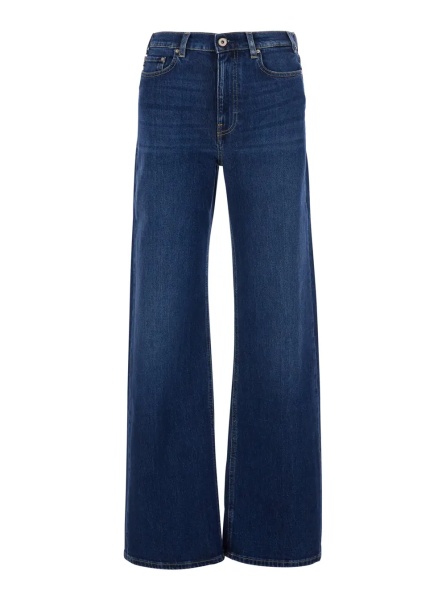 Blugi Blue Jeans with logo patch on the back and wide leg in denim women