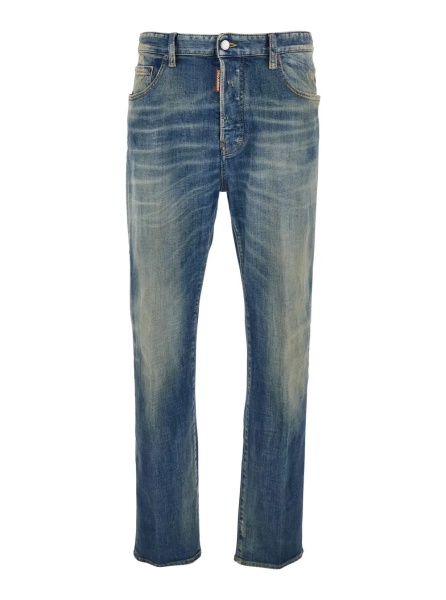 Blugi Blue Jeans with Logo Patch on the Rear and Distressed Effect in Denim Man