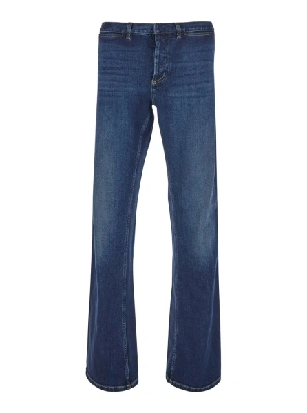 Blugi Blue Low-rise Jeans with Web Stripe on the Side and Flared Leg in Denim for Men