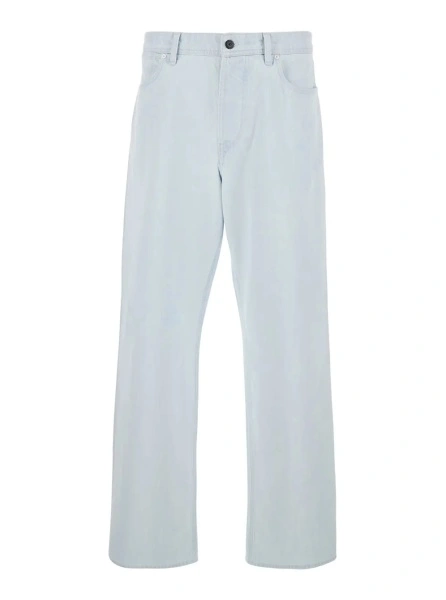 Blugi Light Blue Jeans with Logo Patch on the Back and Belt Loops in Denim for Men