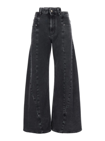 Blugi Wide-leg Jeans with Four Stitching Points Logo in Black Denim for Women