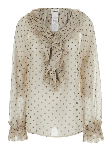 Bluza P.A.R.O.S.H. Blouse with Ruffles on the Front and All-Over Polka Dot Print in Tech Fabric Beige Women