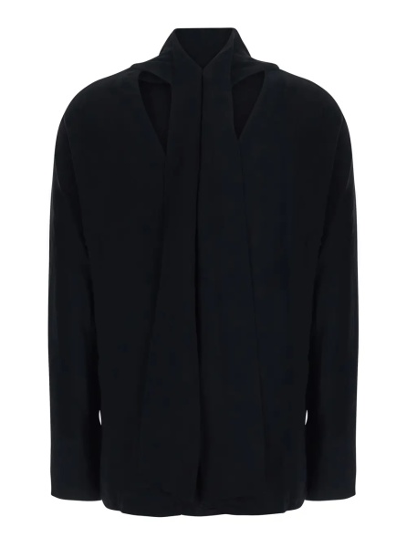 Bluza TOTÊME Blouse with draped collar and long sleeves in black viscose for women