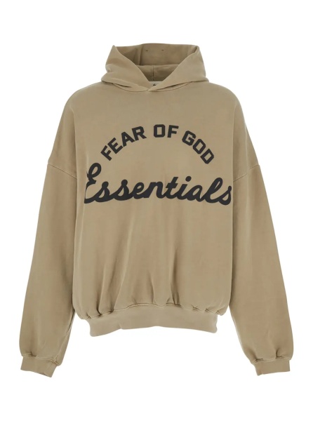 Bluza trening Beige Hoodie with Fixed Hood and Maxi Logo Lettering on the Front in Cotton for Men