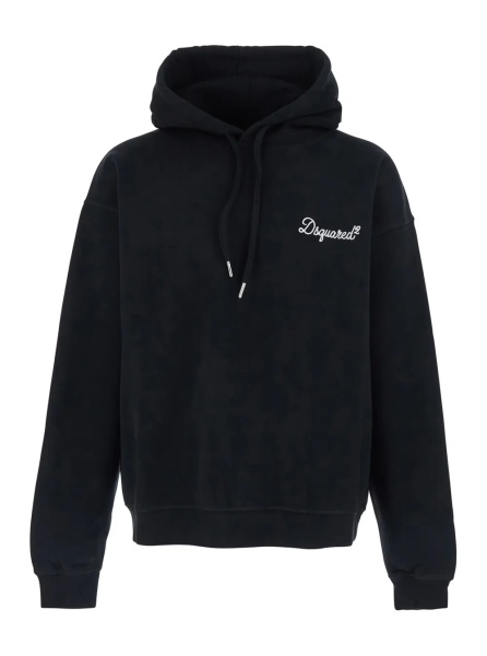 Bluza trening Black Hoodie with Drawstring and Lettering Logo on the Front in Cotton for Men