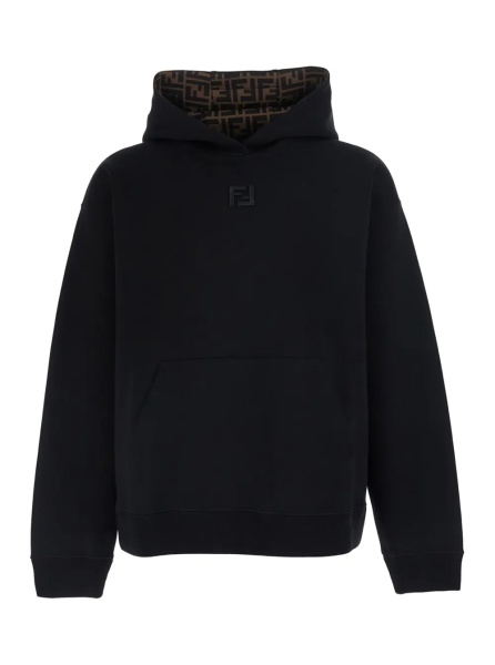 Bluza trening Black Hoodie with fixed hood and FF embroidery on the front in cotton for men