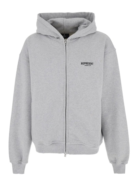 Bluza trening Gray Zip Hoodie with Logo on Front and Back for Men