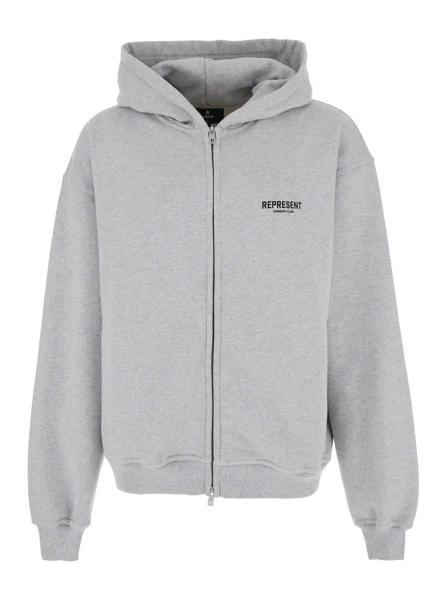 Bluza trening Gray Zip Hoodie with Logo on Front and Back for Men