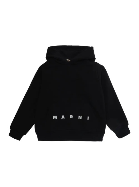 Bluze Black Hoodie with kangaroo pocket and logo lettering on the front in cotton Boy