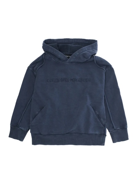 Bluze Blue Hoodie with Drawstring Hood and Logo Lettering on the Front in Cotton Boy
