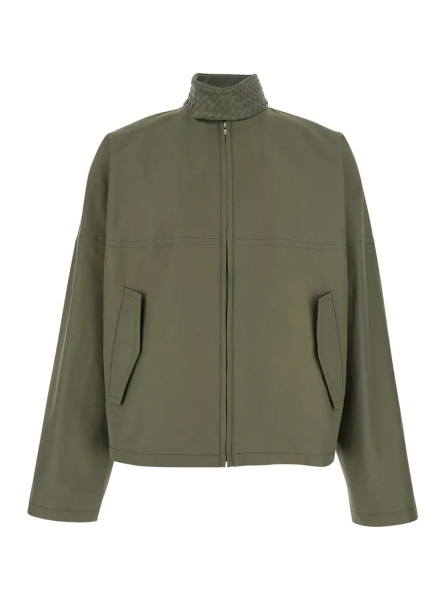 Bomber Green Bomber Jacket with Intreccio Motif on the Collar in Cotton for Men