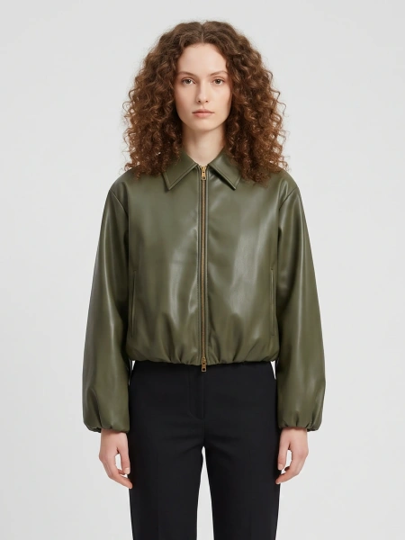 Bomber Military Faux Leather Cropped Bomber